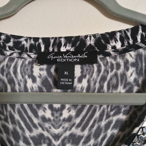 Gloria Vanderbilt Edition Black & White Abstract Print Top XL 3/4 Sleeve Stretch - Picture 10 of 13